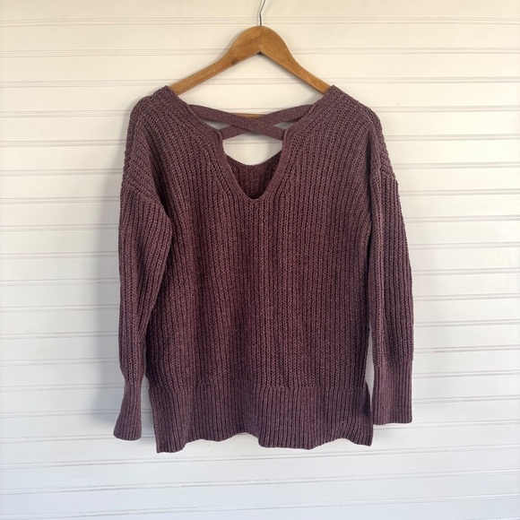 Cozy Mauve Knit Sweater with Crisscross Back - Picture 2 of 7